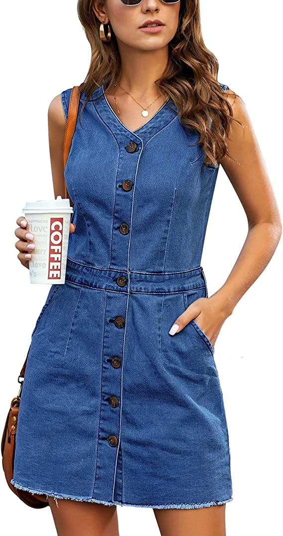 Buy HI-FASHION Embroidered Denim Dress for Women Blue at Amazon.in