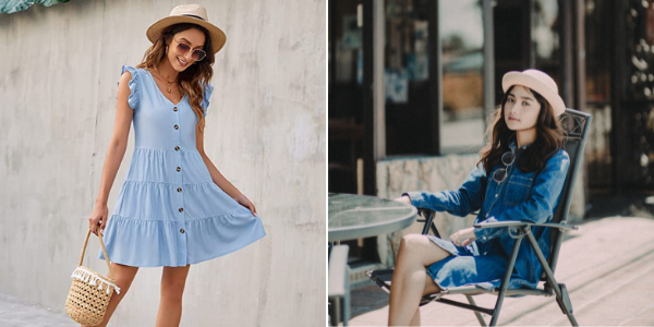 Light Blue Long Sleeve Denim Button Down Shirt Dress | FreeSpirits |  SilkFred US