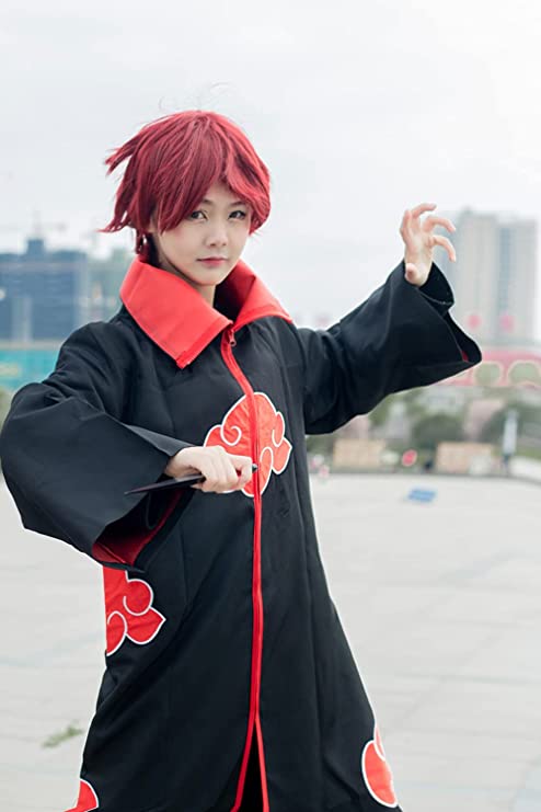 Mens Naruto Akatsuki Costume Cloak Robe Anime Cosplay Itachi Outfit Wig  Headband