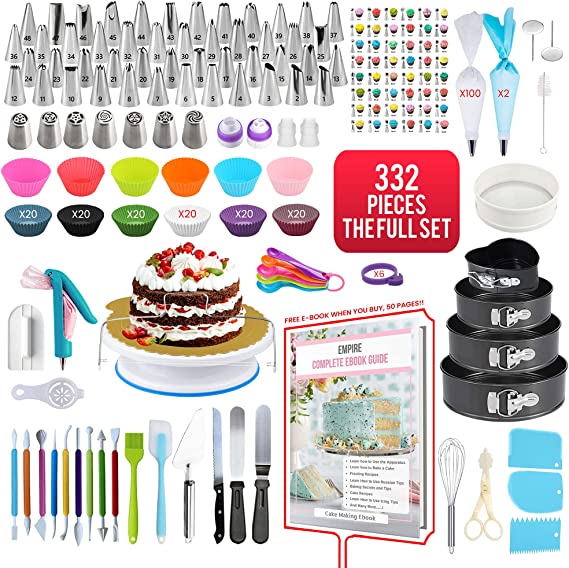 Cake Decorating Supplies Kit Tools 356pcs, Nifogo Baking Accessories with  Cake Turntable, Pastry Piping Bag, Piping Icing Tips for Beginners or