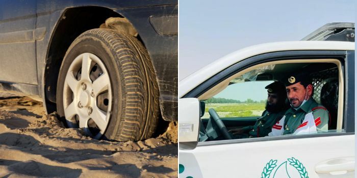 Adorable! Dubai Police Help A Resident Whose Car Got Stuck