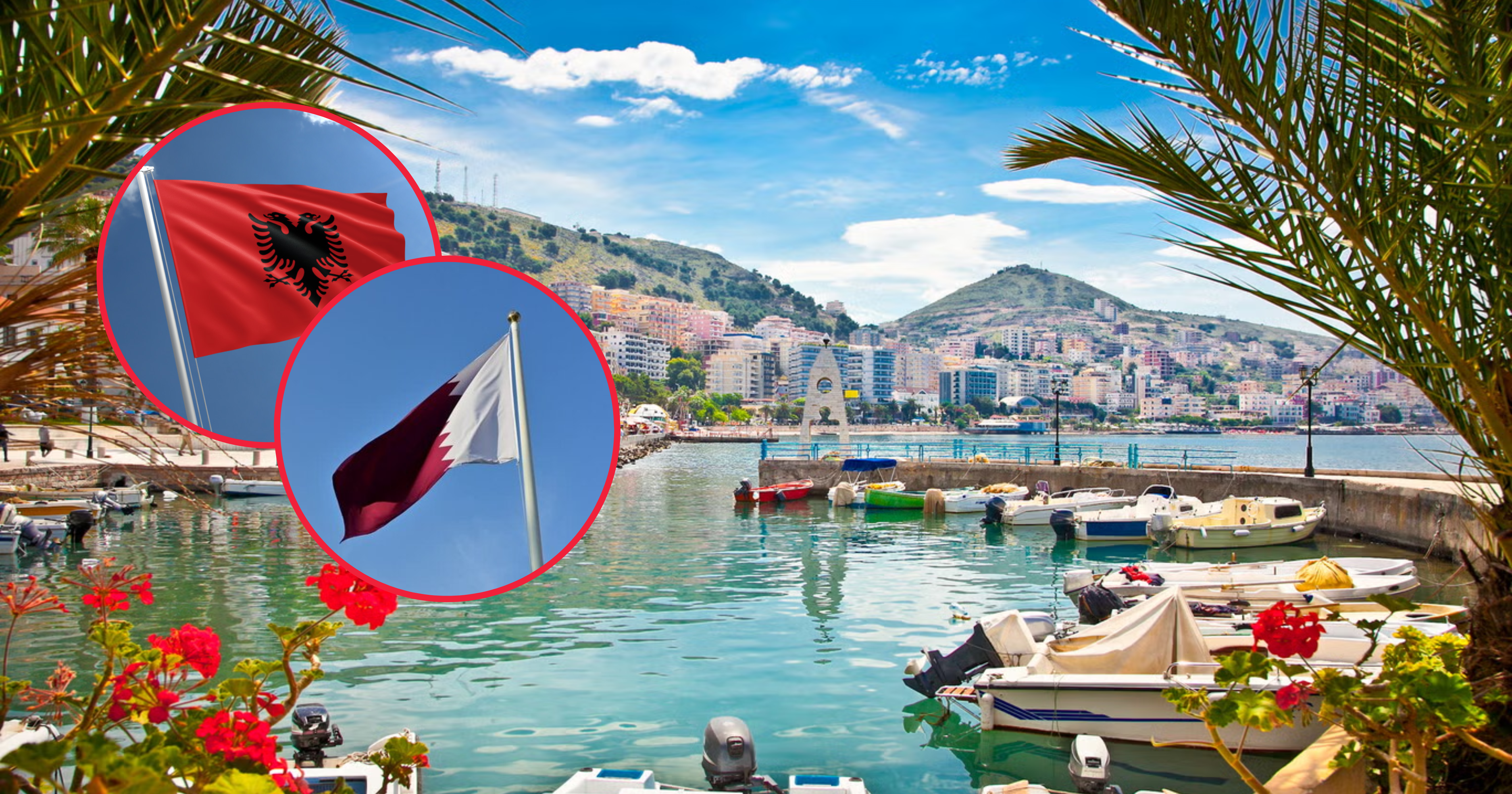 An image of Albania with flags of qatar and albania