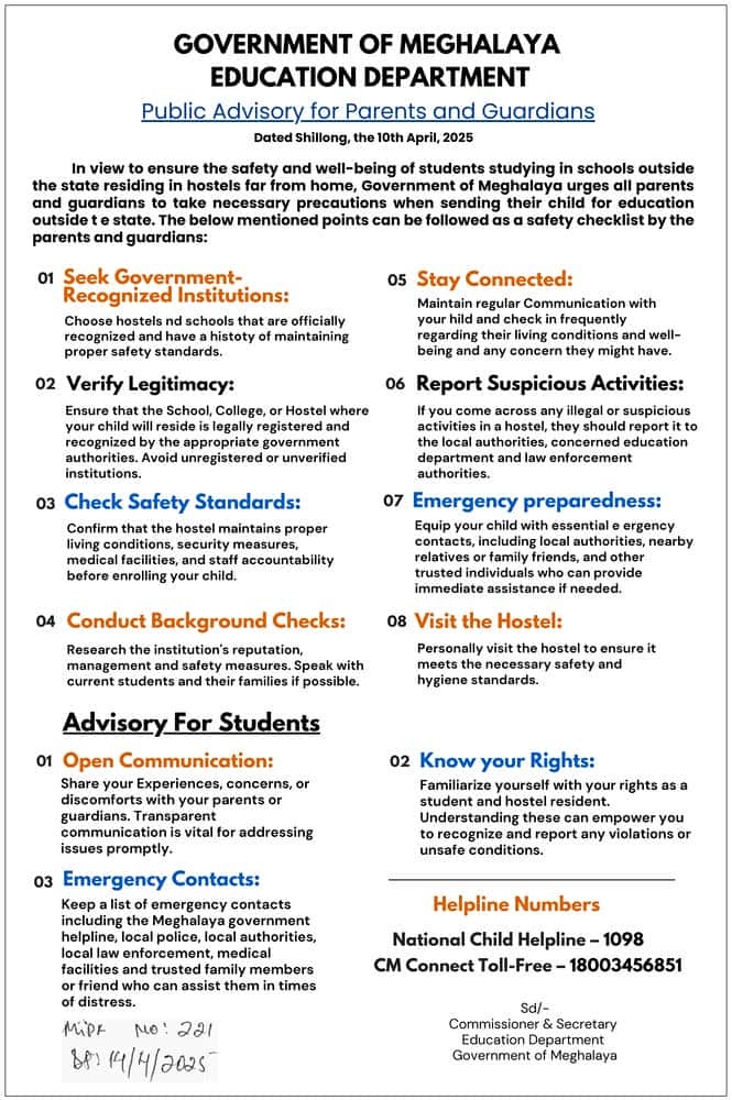 Ministry of education released an advisory to schools parents and students to take necessary precautionary measures