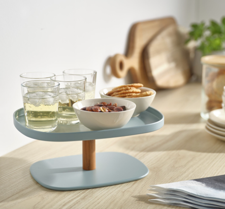 Image showing Al-Futtaim IKEA dining and kitchen set-up, showing a tray, plates, boards 
