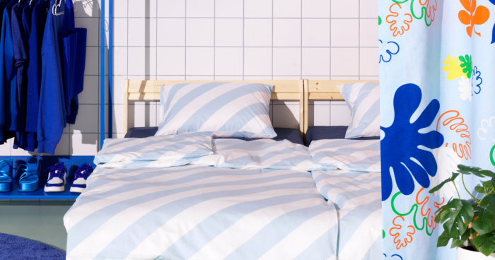 Image of Al-Futtaim IKEA furniture as part of their special offer including bed sheets, pillow cases, curtains, clothes hangers