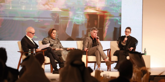 panel with sheikha al mayassa and guest speakers at art mill museum QEF dinner