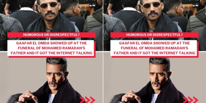 رجل لابس نفس زي شخصية محمد رمضان في مسلسل جَعفر العمدة، ظهر في جنازة والد الممثل الراحل