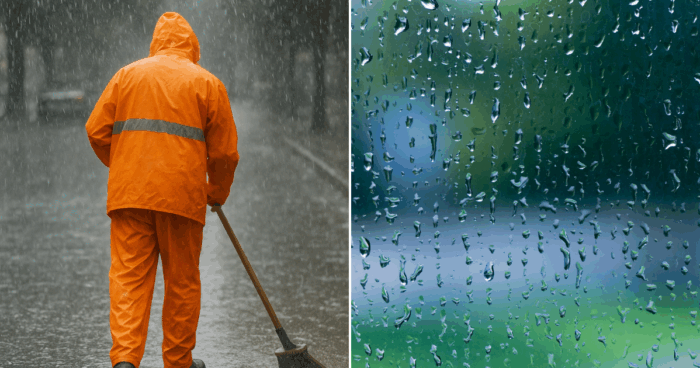 Sanitation Worker Cleans Streets Despite Heavy Rain In North Lebanon