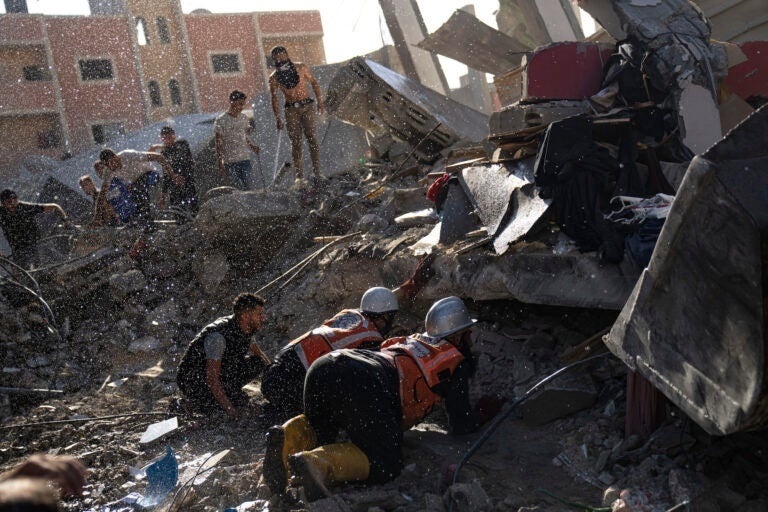 Aftermath of Israeli airstrikes in Gaza, with casualties being rushed to Nasser Hospital.