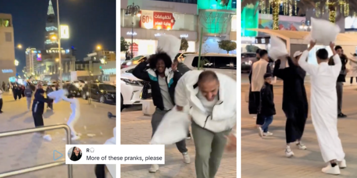 Spontaneous Pillow Fights Break Out In Streets Of Riyadh And People Absolutely Love It!