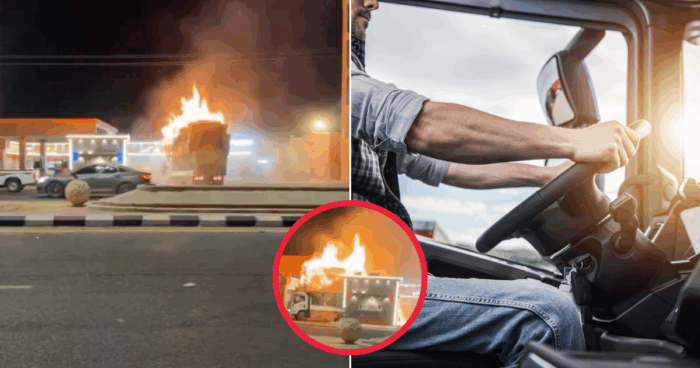 Driver Risks Life To Steer Flaming Truck Away From The Crowds In Al Duwadimi